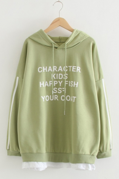 CHARACTER KIDS HAPPY FISH Letter Print Fake Two-Piece Long Sleeve Casual Relaxed Hoodie