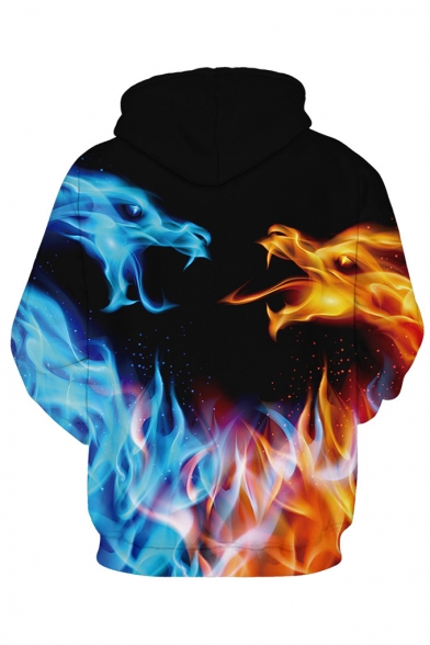 Cool Ice and Fire Dragon 3D Printing Long Sleeve Casual Loose Pullover Hoodie