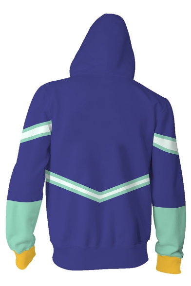 Fashion 3D Color Block Comic Cosplay Costume Blue Zip Up Hoodie