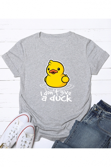 I Don't Give A Duck Letter Duck Printed Short Sleeve Round Neck Loose Casual T-Shirt