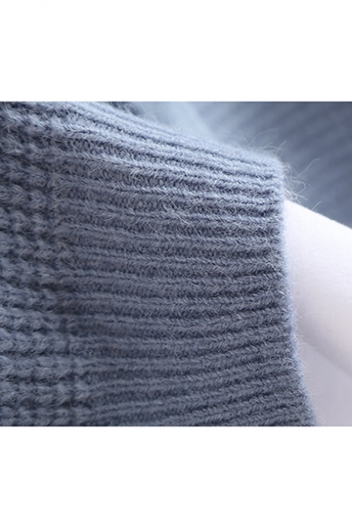 Simple Plain Split-Side Hem Two-Piece Hooded Chunky Knit Sweater