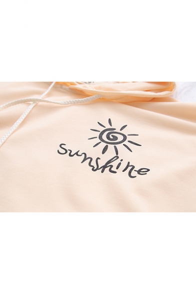 Sunshine Letter Printed Two-Piece Patchwork Striped Long Sleeve Hoodie