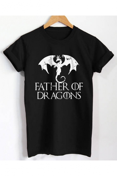 Father of Dragons Letter Printed Round Neck Short Sleeve Summer T-Shirt