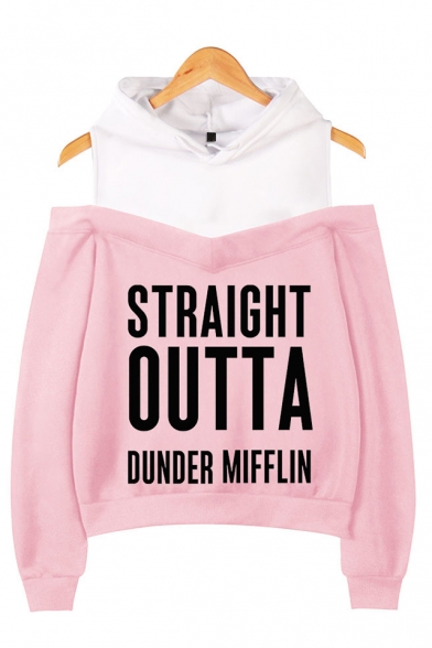 Hot Popular Letter Straight Outta Dunder Mifflin Print Cold Shoulder Pullover Hoodie