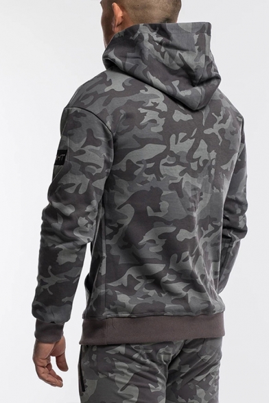 Mens New Fashion Camouflage Print Long Sleeve Casual Sports Hoodie With Kangaroo Pocket