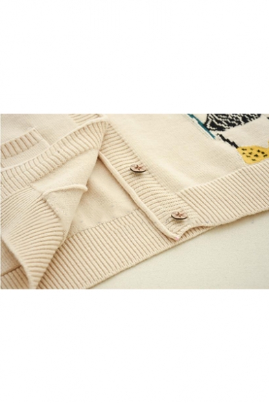 Chic Flower Pattern V Neck Long Sleeve Buttons Down Pocket Comfort Cardigan