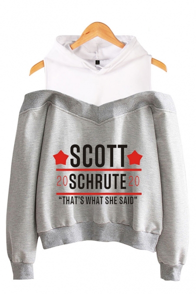 Fashion Star Letter Scott Schrute Cold Shoulder Long Sleeve Pullover Hoodie