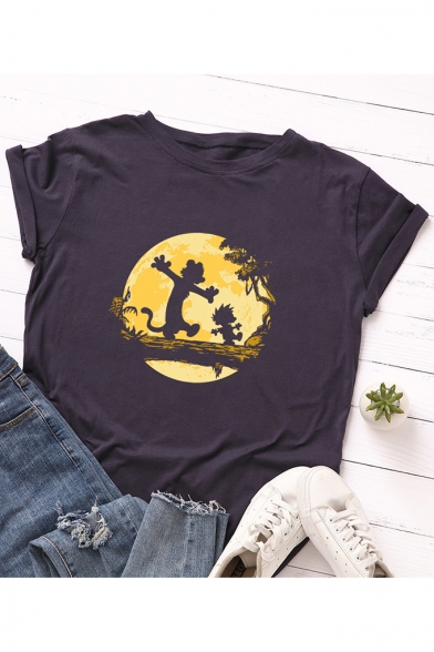 Funny Animal Pattern Round Neck Short Sleeve Casual Loose Summer T-Shirt