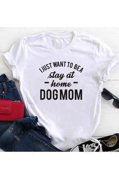 Funny Letter Dog Mom Printed Basic Round Neck Short Sleeve Relaxed T-Shirt