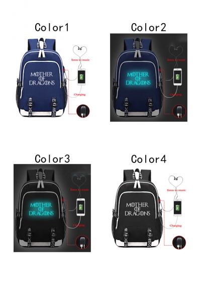 Mother of Dragons Letter Printed Creative USB Charge Laptop Bag School Backpack 30*15*44cm
