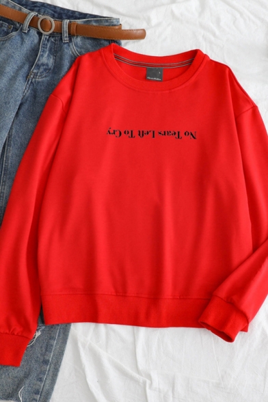 Simple NOT TEARS LEFT TO CRY Letter Round Neck Long Sleeve Sweatshirt