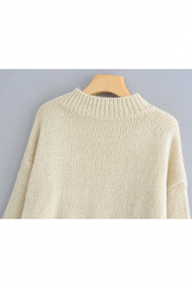 Stylish Ladies Plain Sequined Round Neck Drop Sleeve Chenille Knitwear Sweater