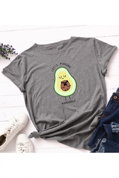 Summer Hot Trendy Cute Cartoon Avocado Letter Printed Round Neck Short Sleeve T-Shirt