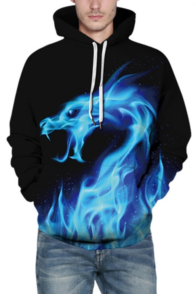 Cool Ice and Fire Dragon 3D Printing Long Sleeve Casual Loose Pullover Hoodie