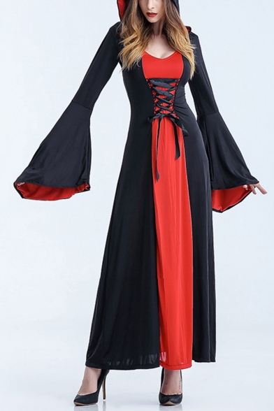 Halloween Scary Cosplay Costumes Hoodie Witch Costume Grim Reaper Women Long Lace-Up Dress