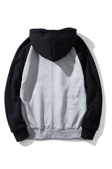 Men's Hot Popular Colorblock Print Long Sleeve Casual Relaxed Pullover Drawstring Hoodie