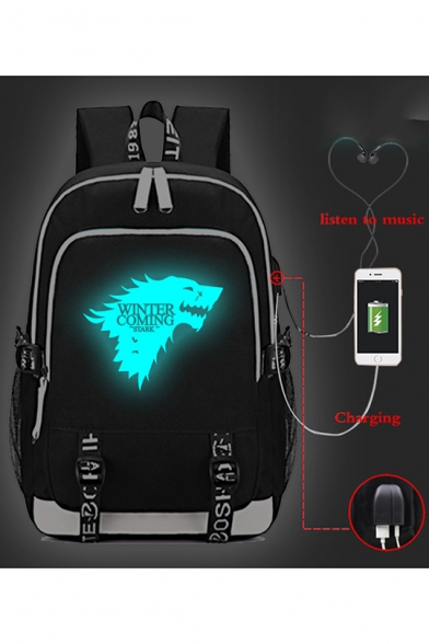 New Trendy Stark Wolf Head Printed USB Charge Students Laptop Bag School Bag 30*15*44cm