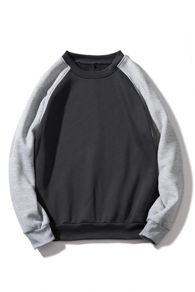 Mens Hot Fashion Colorblock Patched Long Sleeve Round Neck Simple Plain Slim Fit Sports Sweatshirt