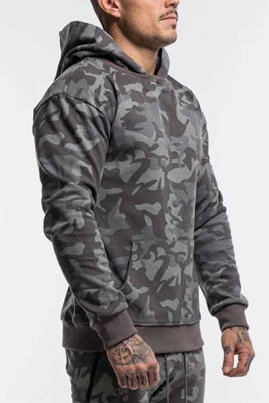 Mens New Fashion Camouflage Print Long Sleeve Casual Sports Hoodie With Kangaroo Pocket
