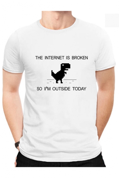 Mens Summer Funny Letter The Internet Is Broken Graphic Printed Short Sleeve White Cotton Tee
