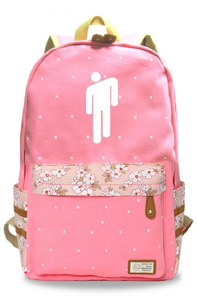 Stylish Floral Puppet Printed Students Fashion Canvas School Bag Backpack 30*14.5*42cm
