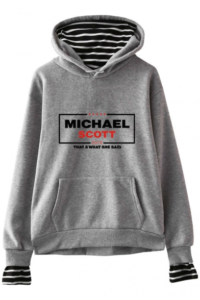 Fake Two-Piece Letter Michael Scott Print Long Sleeve Casual Relaxed Hoodie