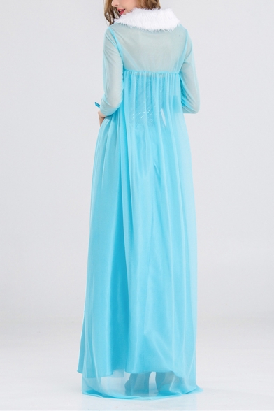 Fancy Blue Comic Cosplay Costume Maxi Swing Dress Princess Gown Dress