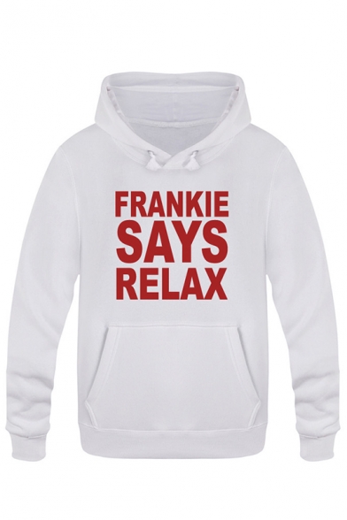 Funny Slogan Frankie Says Relax Letter Printed Long Sleeve Fitted Hoodie