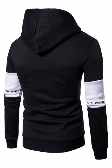 Mens Popular Fashion Letter Printed Colorblocked Long Sleeve Casual Sports Slim Fit Hoodie