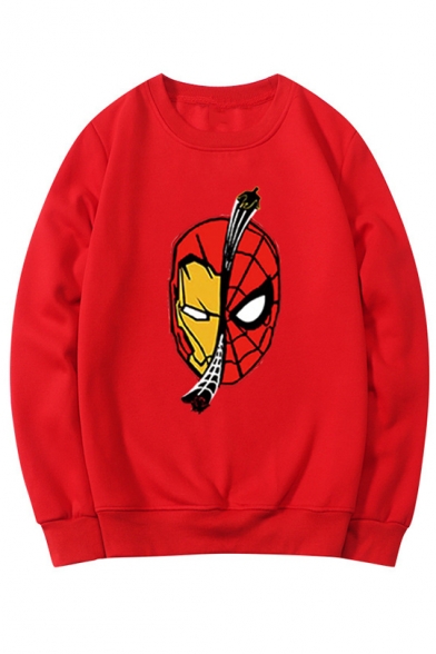 Popular Spiderman Printed Round Neck Long Sleeve Pullover Sweatshirt