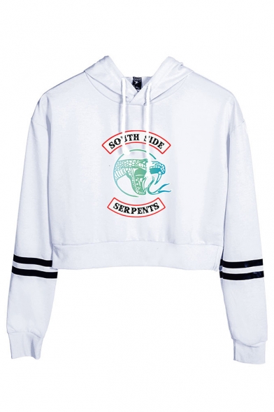 South Side Snake Logo Print Casual Relaxed Cropped Hoodie