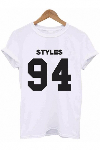STYLES 94 Simple Letter Print Short Sleeve Loose Fit T-Shirt