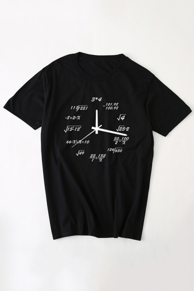 Clock Number Printed Round Neck Short Sleeve T-Shirt