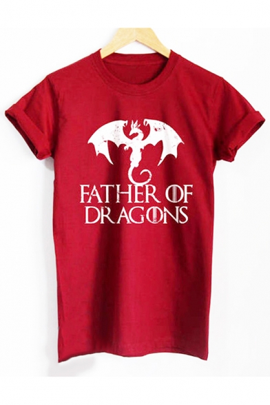 Father of Dragons Letter Printed Round Neck Short Sleeve Summer T-Shirt