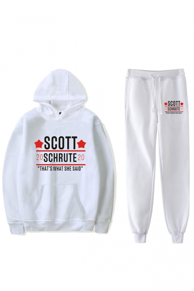 Trendy Heart Letter Scott Schrute Printed Hoodie with Sweatpants Two-Piece Sets