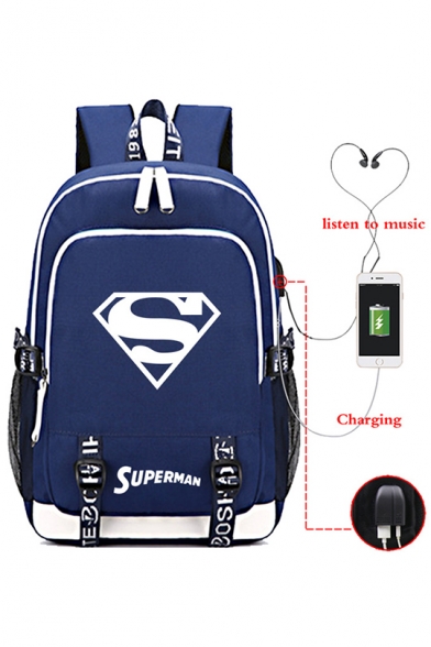 Cool Comic Logo Printed Creative USB Charge Students Traveling School Bag Backpack 30*15*44cm