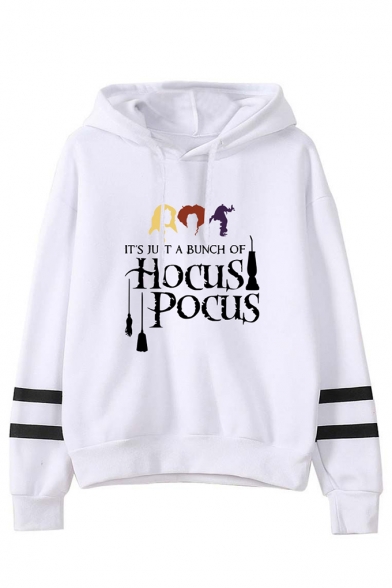 Halloween Hocus Pocus Printed Stripe Long Sleeve Pullover Hoodie