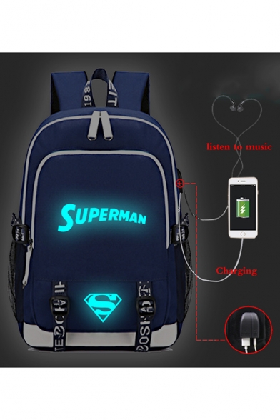 Cool Comic Logo Printed Creative USB Charge Students Traveling School Bag Backpack 30*15*44cm