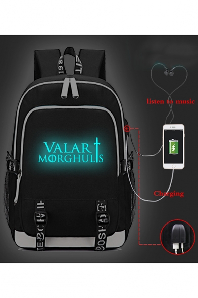 Cool Sword Letter Valar Morghulis Printed Creative USB Charge Students School Bag Backpack 30*15*44cm