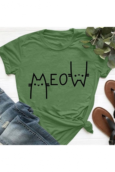 Cute Cartoon Cat Printed Short Sleeve T-Shirt