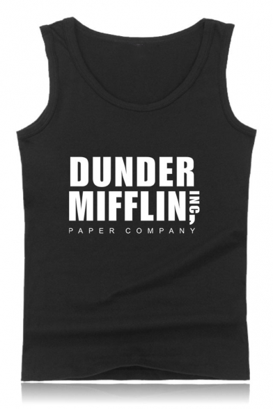 Fashion Letter Dunder Mifflin Printed Round Neck Sleeveless Unisex Tank Top