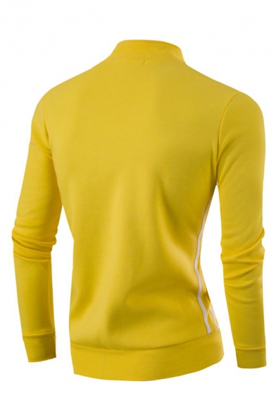 Guys Popular Fashion Contrast Stripe Pattern Long Sleeve Stand Collar Sports Zip Up Hoodie