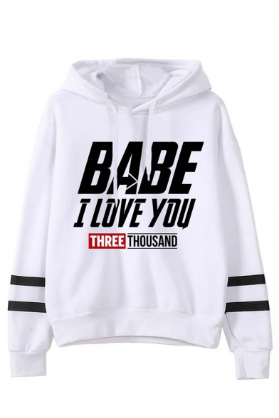 I LOVE YOU THREE THOUSAND Letter Striped Long Sleeves Relaxed Hoodie
