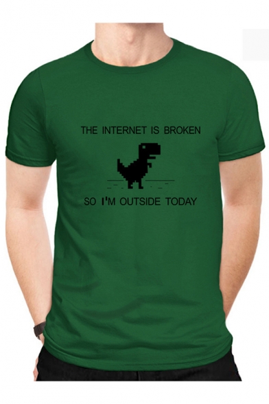 Mens Summer Funny Letter The Internet Is Broken Graphic Printed Short Sleeve White Cotton Tee