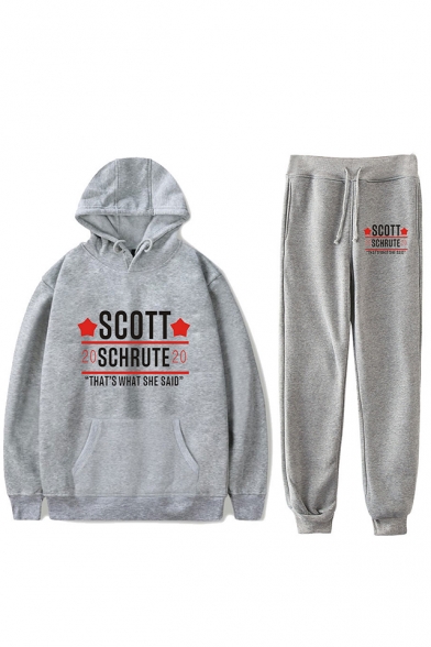 Trendy Heart Letter Scott Schrute Printed Hoodie with Sweatpants Two-Piece Sets