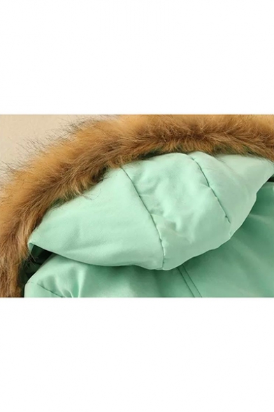 Womens New Trendy Fur-Trimmed Hooded Drawstring Waist Warm Longline Cotton Coat