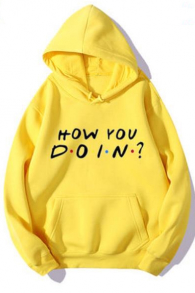 Classic Letter How You Doin Printed Long Sleeve Unisex Pullover Hoodie