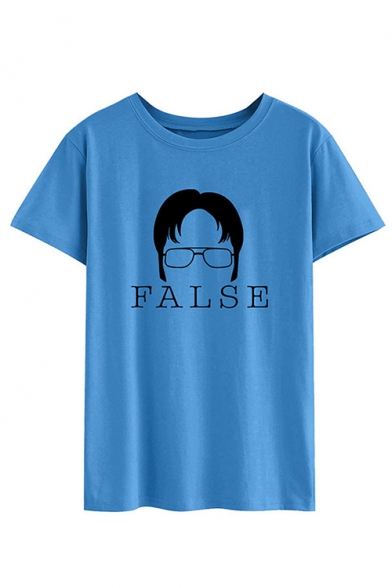 Cool Glasses Figure Letter FALSE Printed Round Neck Short Sleeve Relaxed Tee