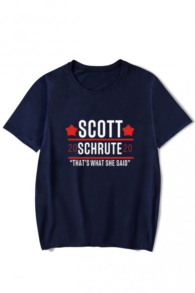 Fashion Letter Scott Schrute Print Round Neck Short Sleeve Loose Fit T-Shirt