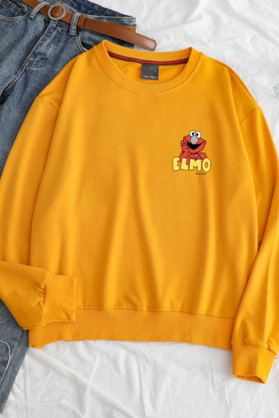 

Funny Cartoon Animal Letter ELMO Printed Long Sleeve Round Neck Loose Sweatshirt, Black;blue;pink;red;white;gray;yellow, LC563743